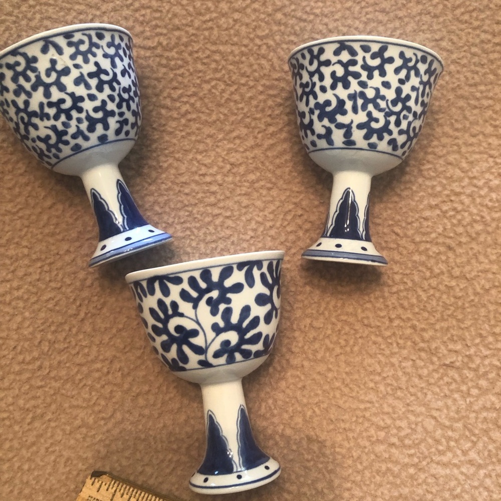 Vintage Blue and White Porcelain Egg Cups - Set of 3 - European Style Motiff